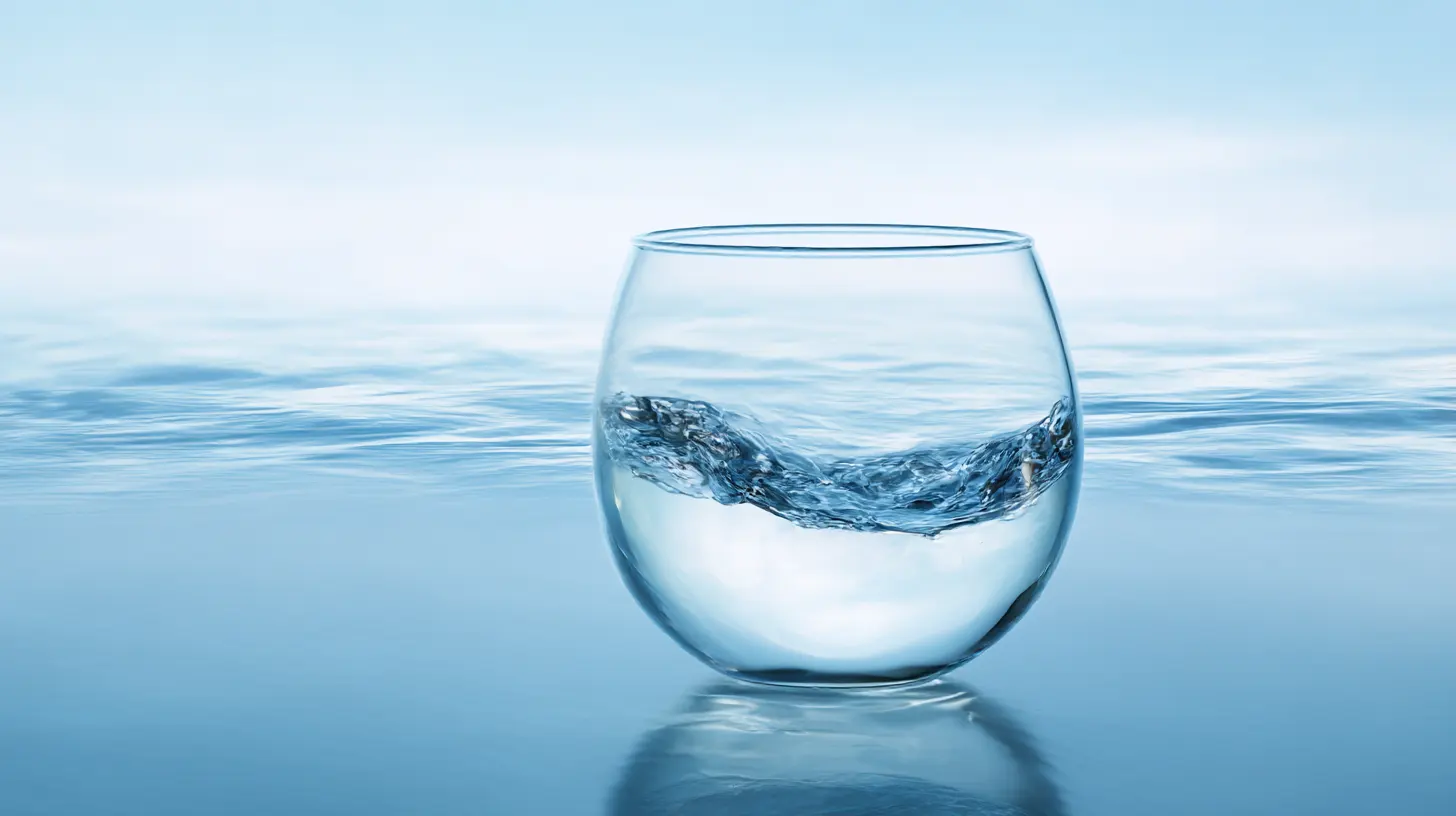 A glass of water on calm sea