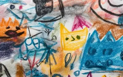 Dessin d'enfant — des lignes colorées, joyeuses, dont seul lui connaît le sens
